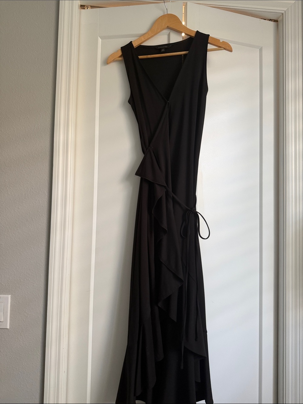 Banana Republic Black Sleeveless Wrap Maxi Dress with Ruffle Detail
